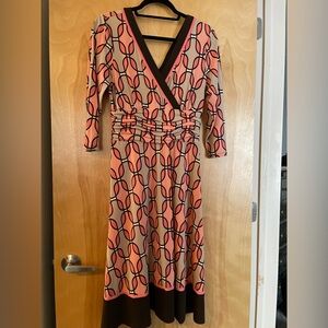 Sandra Darren Pink and Black Geometric Long Sleeve Dress